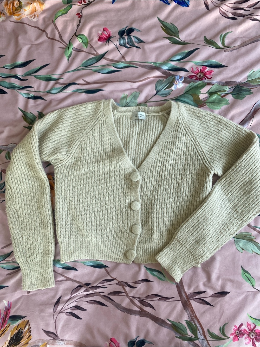 Dress Forum Cream Ribbed Button V-Neck Cardigan